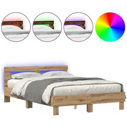 vidaXL, Bett, Holz Bettgestell Künstlerische Eiche Holz 150 x 200 cm (150 x 200 cm)