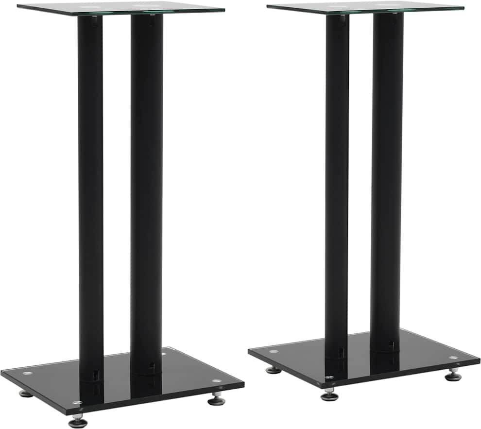 vidaXL Support haut-parleur 2pc Verre trempé Design 2 colonnes Noir