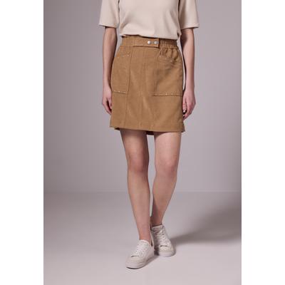 Sommerrock STREET ONE STUDIO, Damen, Gr. 38, braun (creamy braun), Stoff, 97% Polyester, 3% Elasthan, unifarben, gerade kniefrei, Röcke, mit Nieten