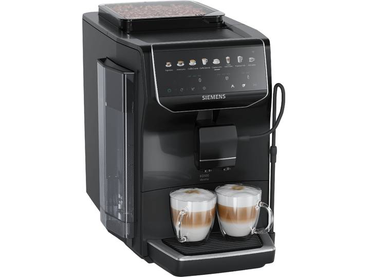 SIEMENS Kaffeevollautomat EQ500 TP553E09, Doppeltassenfunktion, 41 Getränke, einfache Reinigung , schwarz (klavierlack schwarz), B:27,2cm H:37,8cm T:47,2cm, Kaffeevollautomaten, Keramikmahlwerk, entnehmbare Brüheinheit, Steuerung per App, Schwarz, Kaffeevollautomat