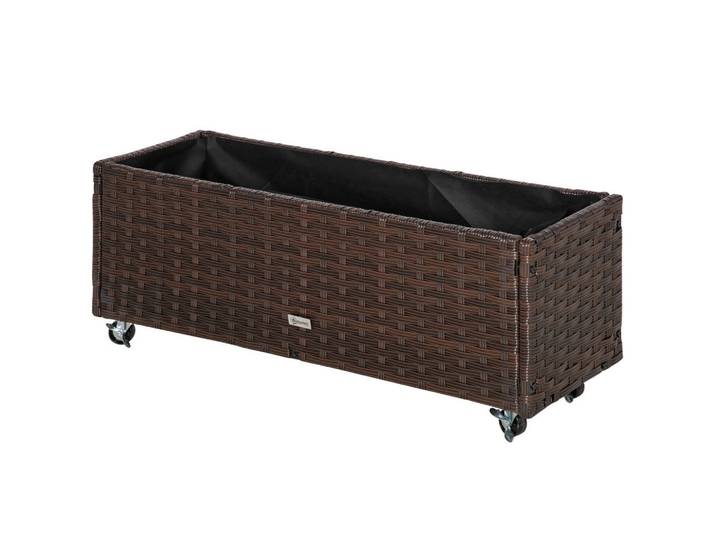 Outsunny Hochbeet, Poly Rattan, Kaffee-Braun, Metall, 31x36x94.5 cm, Gartenzubehör, Hochbeete