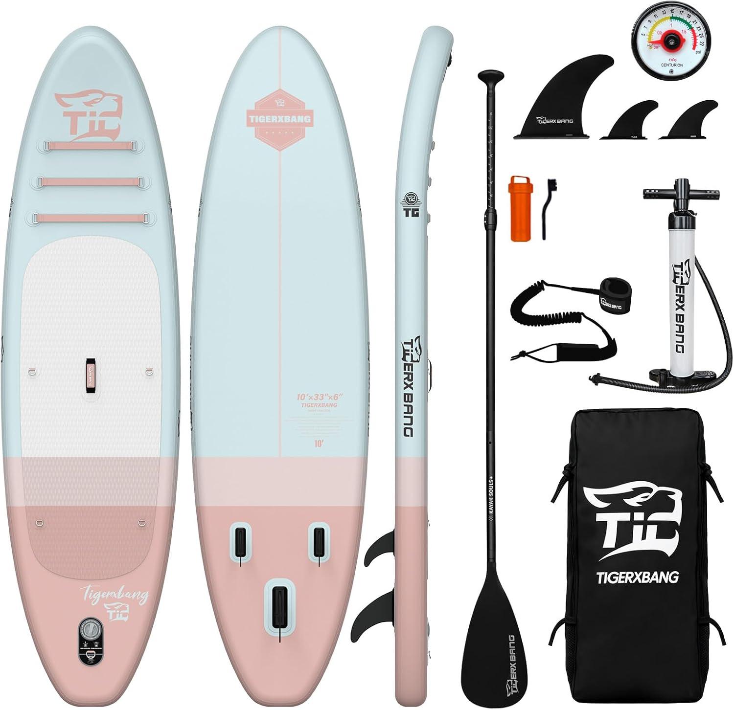 Aufblasbares Stand-Up-Paddleboard mit SUP-Zubehör, rutschfest, minimalistisches Paddleboard für Erwachsene und Jugendliche aller Fähigkeitsstufen