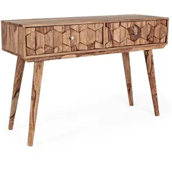 Konsole Kant aus Sheeshamholz, modern skandinavisch, Natur, 113 cm breit, mit 2 Schubladen