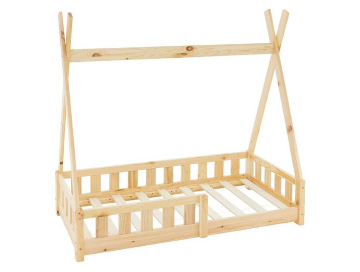 ML-DESIGN Spielbett Hausbett Tipi Zeltbett inkl. Lattenrost Bodenbett Kinder Himmelbett, Abenteuerbett mit Rausfallschutz Zelt Kinderbett Kiefer Kinderhaus