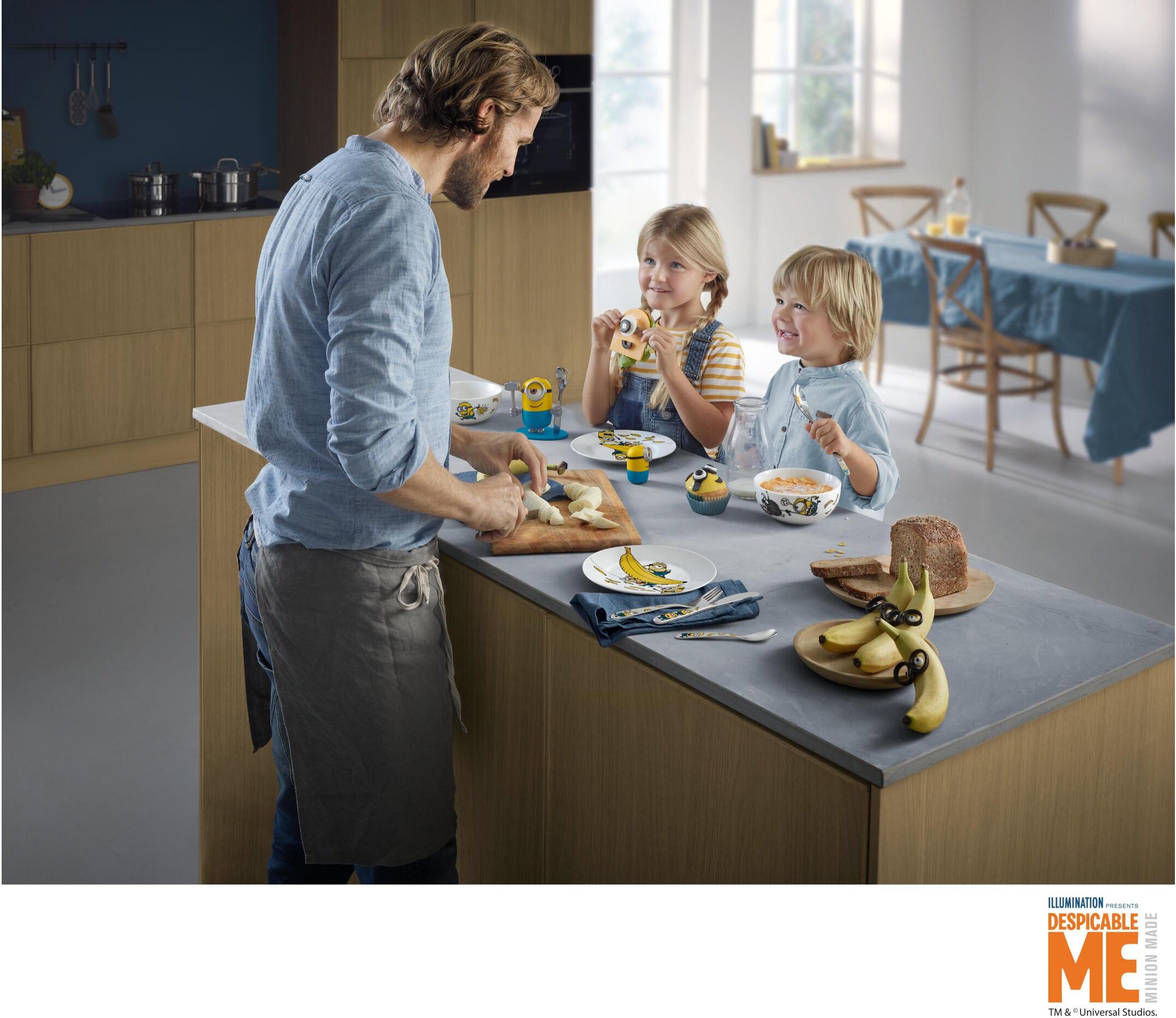 Kinderbesteck WMF "WMF Kinderbesteckset Minions 4-teil", silber (silberfarben), Edelstahl, Essbesteck-Sets, Kinderbesteck, 1 x Kinderkaffeelöffel silberfarben Einheitsgröße