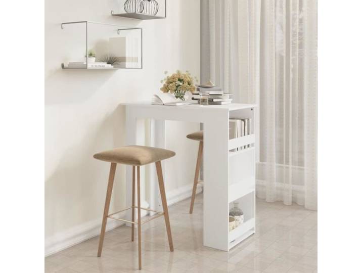 SALE 2024  Table de bar - JMS - avec rangement Blanc 102x50x103 5 cm Aggloméré 61 71 Kg