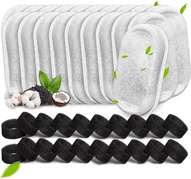 Inspire Curations PureFlow 40 Pack Cat Water Fountain Filters & Pump Sponges For Stainless Steel Pet Fountains whiteblack