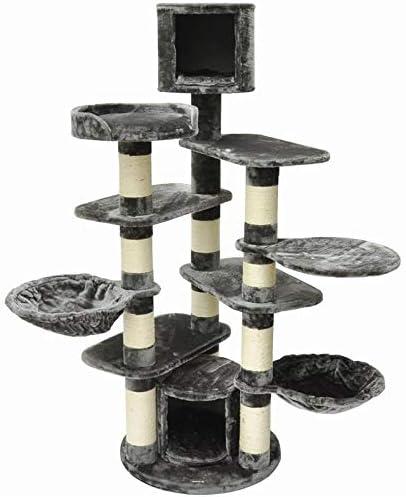 Kratzbaum Katzenkratzbaum Kletterbaum Spielbaum XXL deckenhoch stabil für Grosse und schwere Katzen mit 2 Höhlen grau