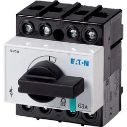 Eaton 1314004 Lasttrennschalter, DCM, 63 A, 3P + N (nicht schaltbar), mit schwarzem Drehgriff und Antriebsachse, Vertikalanschluss DCM-63/1