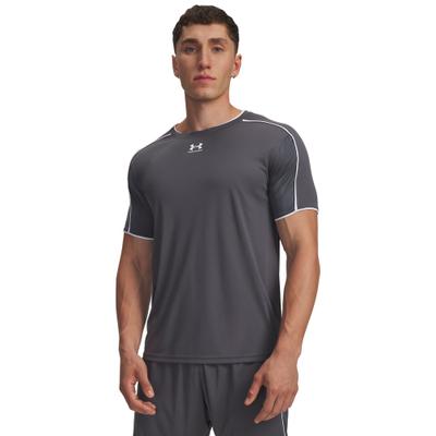 Trainingsshirt UNDER ARMOUR "UA M CHALLENGER TRAIN SS", Herren, Gr. XL, castlerock,, weiß, Obermaterial: 100% Polyester, Shirts, für Fußball und Training, sportlich, mit Mesh-Einsätzen
