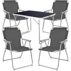 Mojawo, Gartentisch + Balkontisch, 5-tlg Camping Set Gartenmöbel Campingtisch + 4 Campingstuhl Klappstuhl Grau