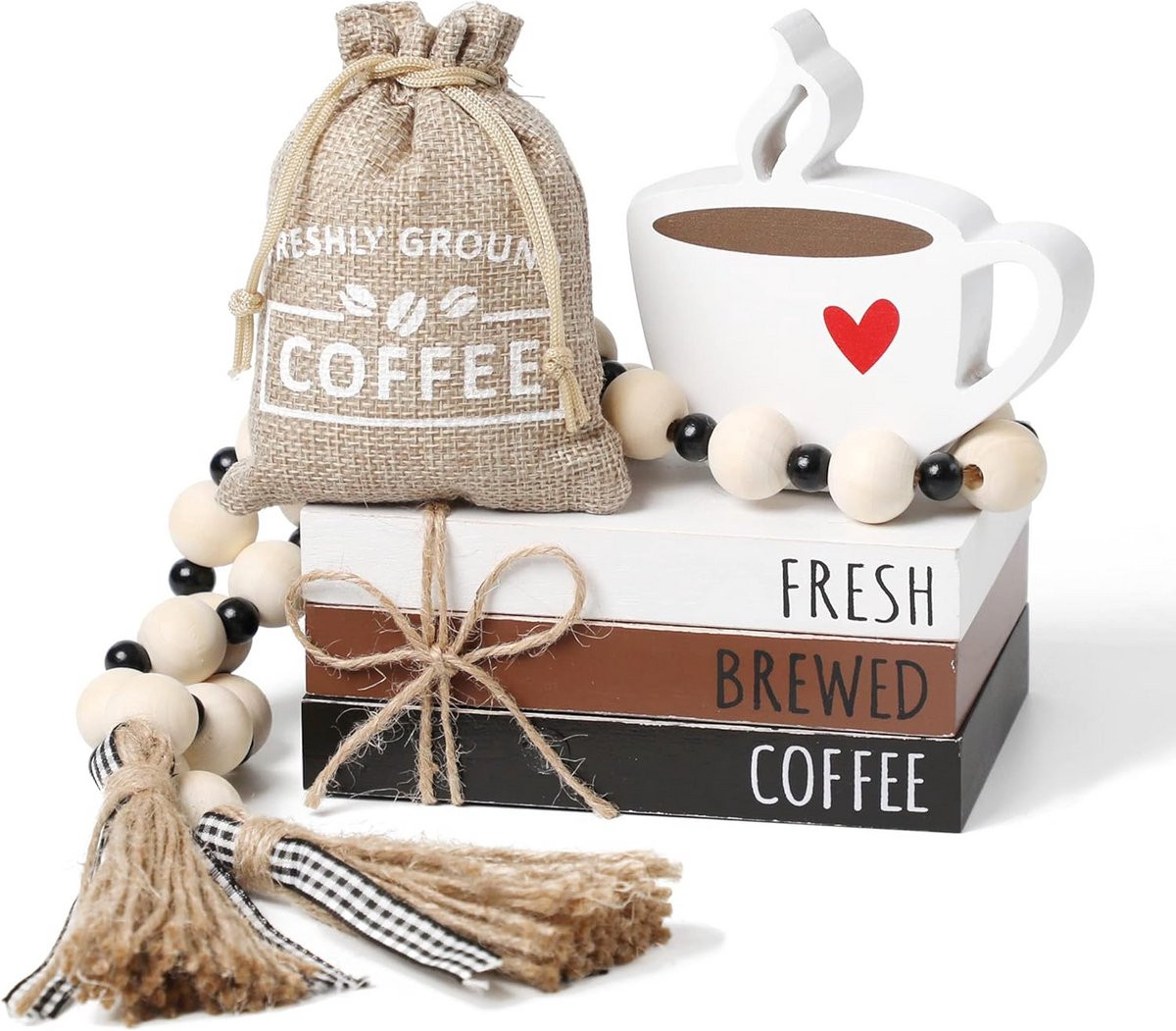 6-Delige Set Koffiebar Decoratie - Rustieke Houten Accessoires voor Kookeiland en Tafel