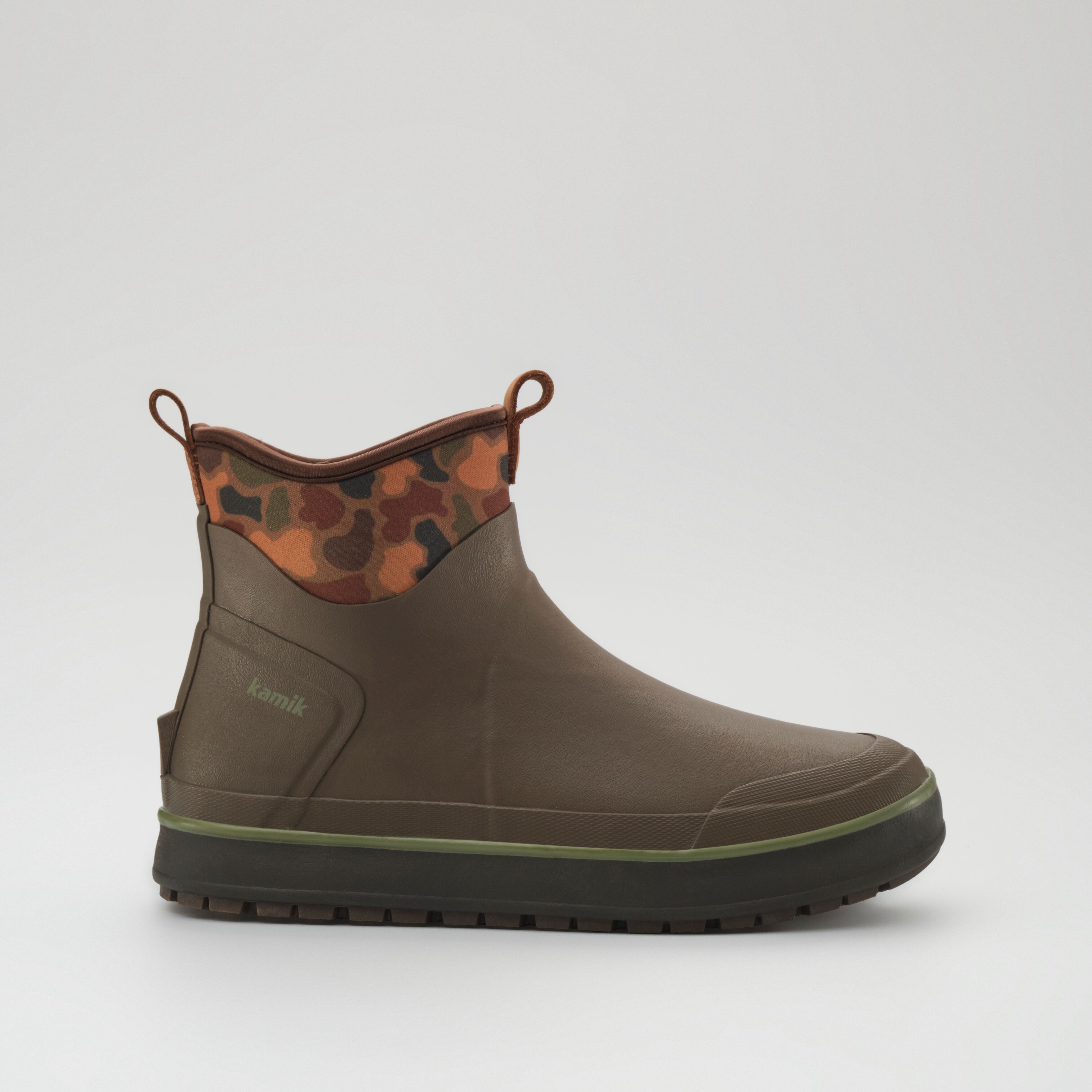 Gummistiefel KAMIK "LOWTIDE", Herren, Gr. 41, gefüttert wärmend, braun (camouflage), Gummi, Schuhe Gummistiefel, wassserdicht, rutschfest camouflage 41, gefüttert wärmend
