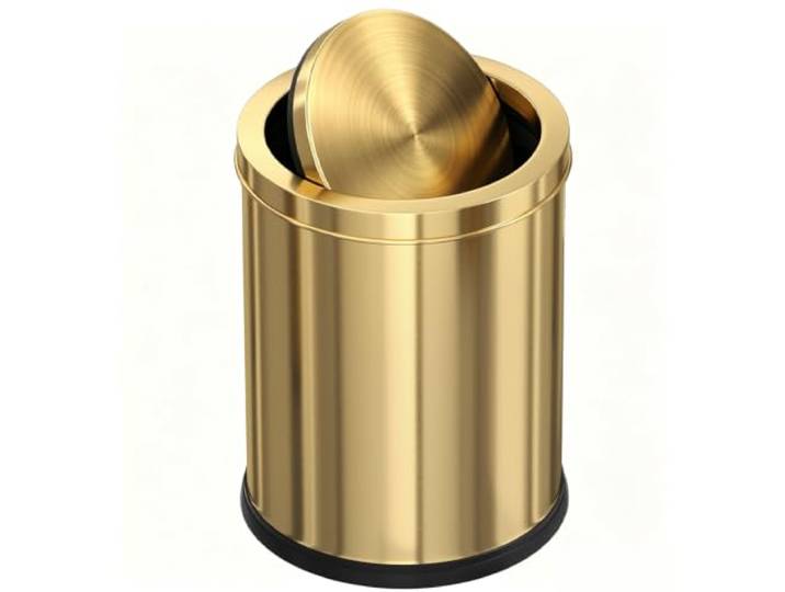 LEASYLIFE Edelstahl-Mülleimer mit Deckel, kleiner Abfalleimer mit Klappdeckel, 1,2 l, für Küche, Wohnzimmer, Metallic-Gold (Singer) (Gold.)