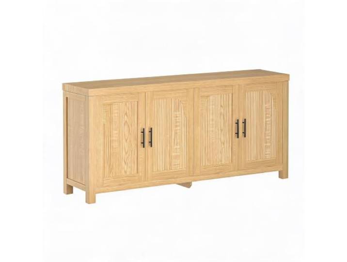 IDEALHOUSE Modernes Landhaus Sideboard 180 cm – Buffet-Anrichte in Light Oak, 4 Fluted-Holztüren, verstellbare Einlegeböden, Kabelmanagement, viel Stauraum, Farbe: Wood Color