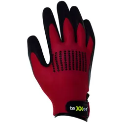 TEXXOR Nylon-Strickhandschuhe Fire Grip Gr. 9 rot mit Latex-Beschichtung & Klettverschluss