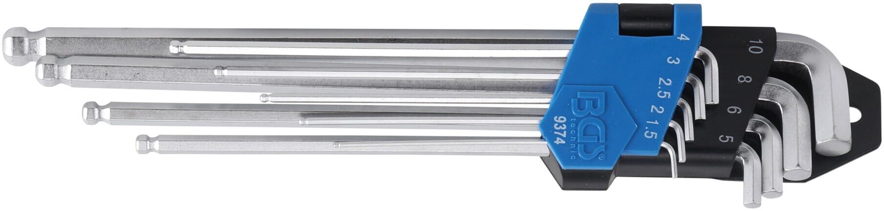 BGS Winkelschlüssel-Satz extra lang + extra kurz Innensechskant/Innensechskant mit Kugelkopf 1,5 - 10 mm 9 teilig ; BGS technic (9374)