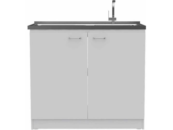 Meuble évier Napoles de 100 cm avec évier en inox et 2 portes blanc