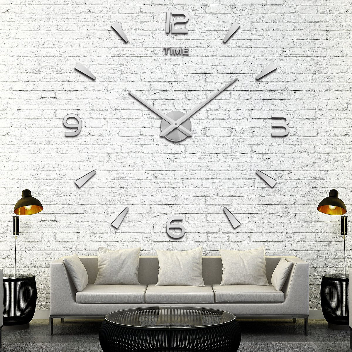 Moderne 3D Wandklok DIY Luxe Decoratie Zilver 100cm-120cm