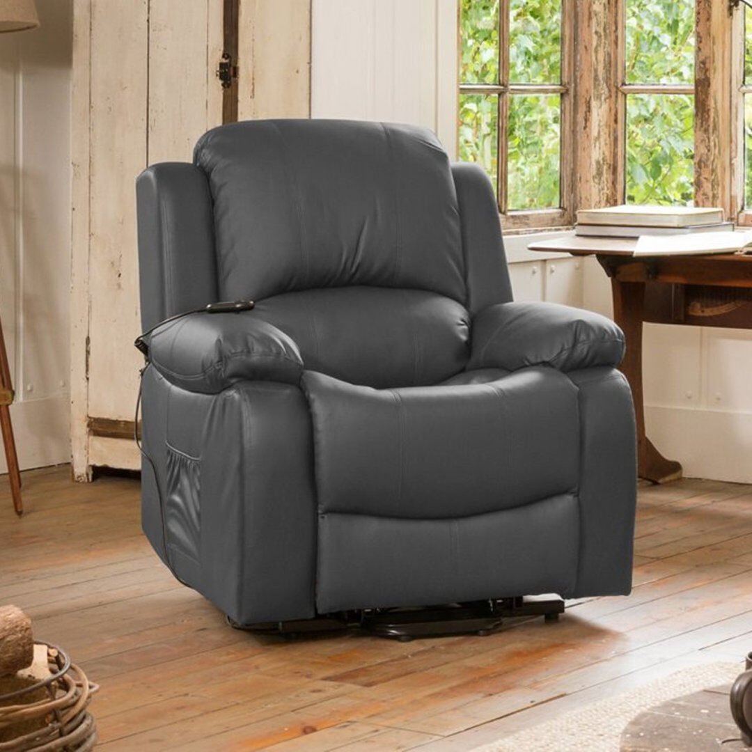Lark Manor Seine-Maritime 92cm Wide Faux Leather Lift Assist Standard Recliner with Massager Grey 103cm H X 92cm W X 99cm D