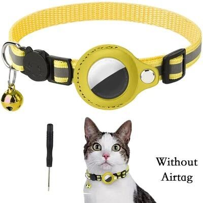 Uplift Treasures Reflective AirTag Cat Collar With Bell yellow No Airtag