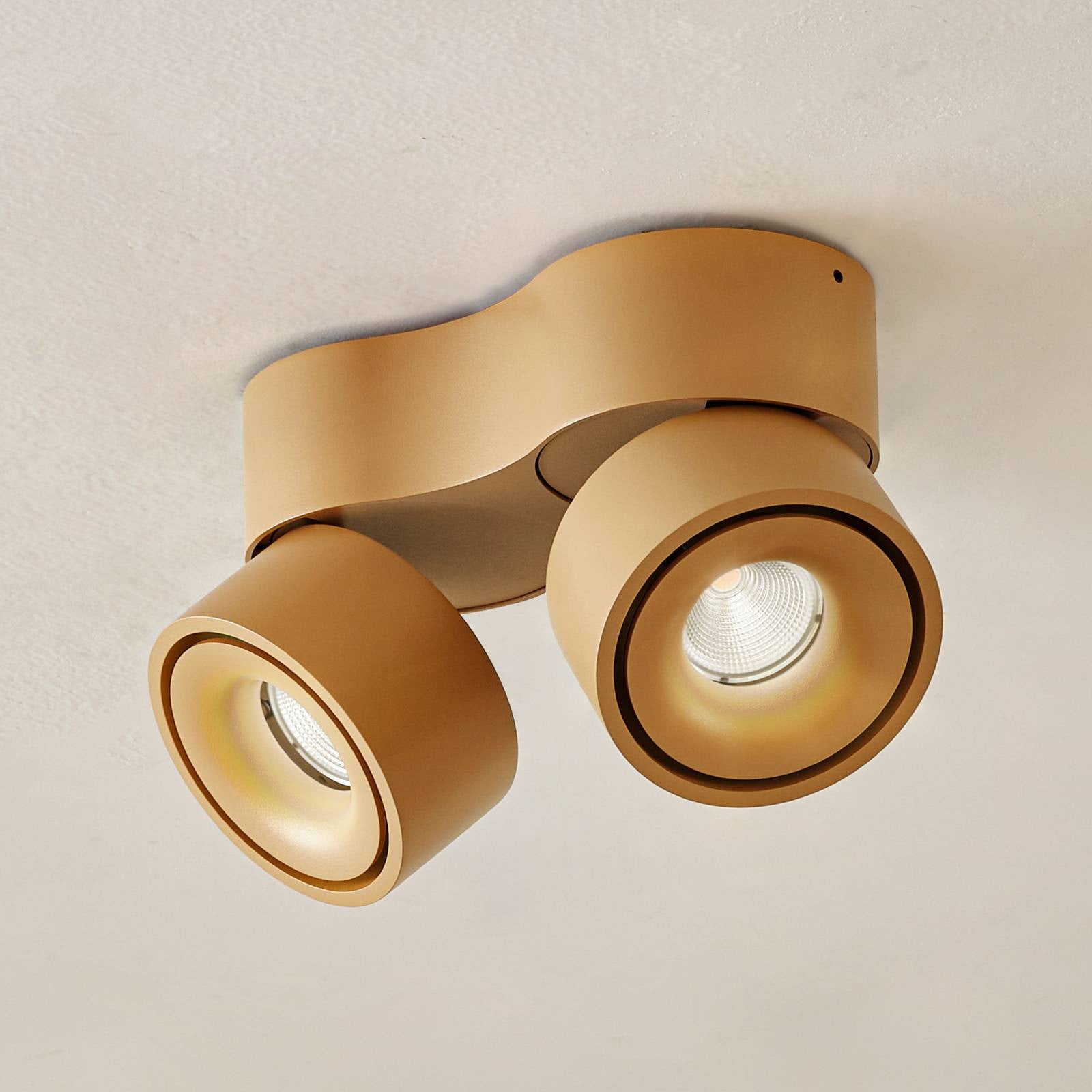 Arcchio Rotari LED plafondspot, bruin, 2-lamps, 8,9W, dimbaar, aluminium