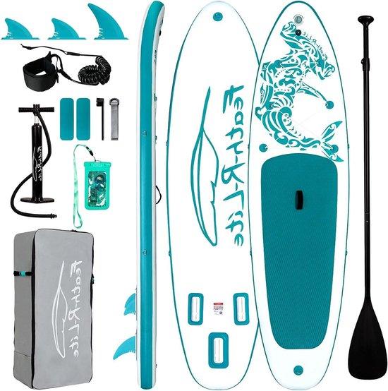 Aufblasbares Paddleboard - Surfbrett SUP - Wassersportabenteuer - Komplett mit Zubehör - 320 cm lang - Grün-weiß