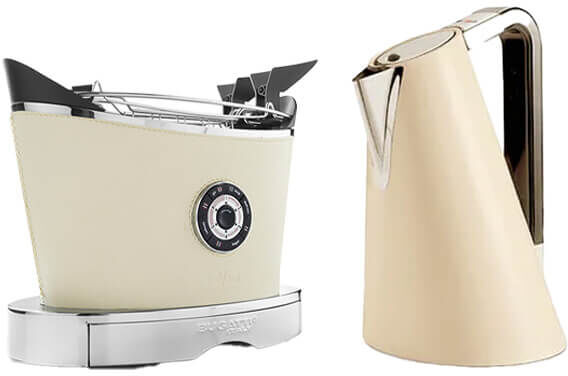 Bugatti Volo Leather Finish Toaster & Vera Easy Vintage Kettle Set Cream