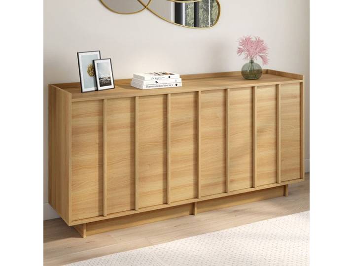 ID MARKET buffet 4 portes 160 cm Moderne bois effet chêne