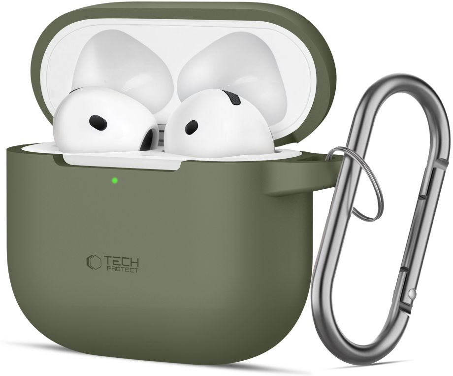 Tech-Protect Apple AirPods 4 Silikone Cover m. Karabinhage - Grøn
