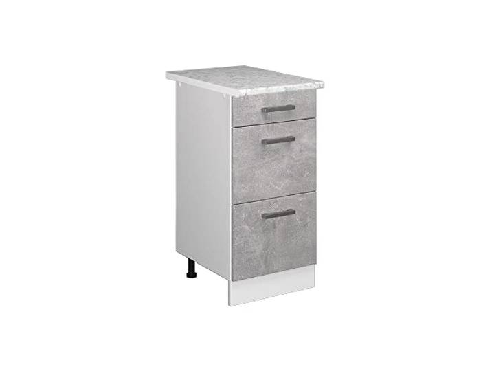 Vicco Küchenunterschrank R-Line, Beton, 40 cm 3 Schubladen · Arbeitsplatte Marmor · Höhenverst. Füße · Leichter Zugriff · Frei kombinierbar