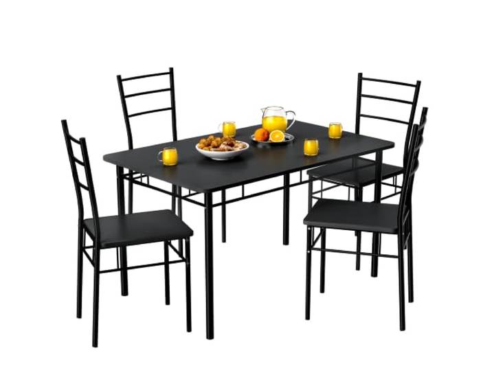 CASARIA Essgruppe mit 4 Stühlen, Anthrazit 5-tlg. Set, 110x70cm, Metall, Holz, Industrial, Modern, Esstisch mit 4 Stühlen, Sitzgruppe, Tisch, Stühle, Esszimmer, Küche
