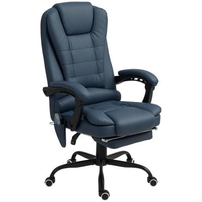 MODFU Bürosessel Massage Blau 121x67x79 cm mit Fußstütze Lendenkissen 7 Vibrationspunkten 90 bis 155 Grad Lehne 360 Grad Drehung Lederoptik