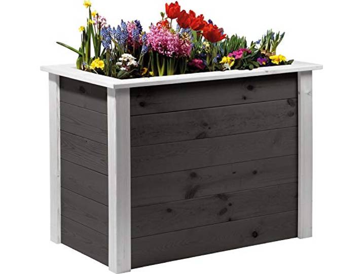 dobar® 58284FSCe Hochbeet Two-Tone inkl. Pflanzfolie Extragroßer Pflanzkasten Gemüsebeet für Garten/Terrasse/Balkon Großes Kräuterbeet Anthrazit-Weiß