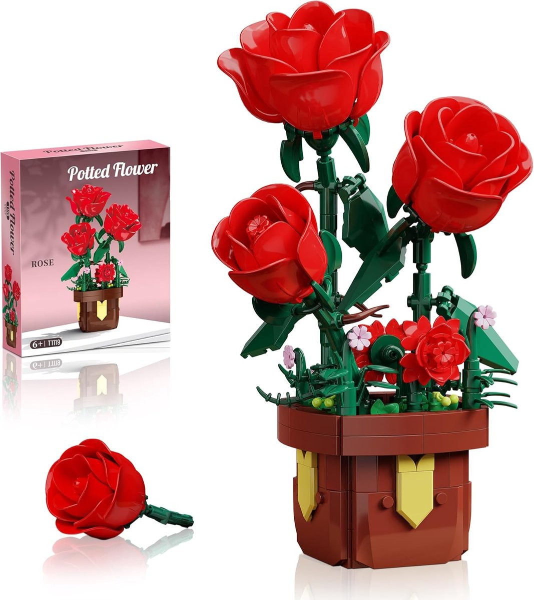 SnelShoppen TYCOLE Rozen Bloemen Bouwset - Kunstplanten Bonsai Bouwstenen voor Volwassenen - Indoor Decoratie