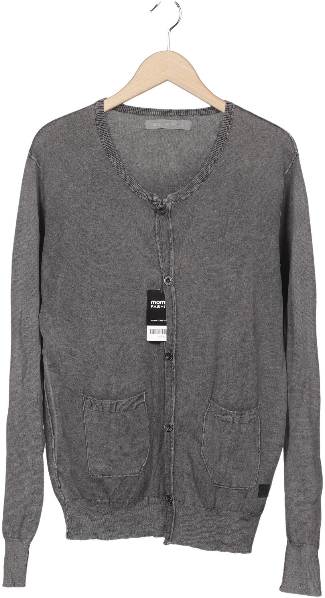 Jet Lag Herren Strickjacke, Grau, Gr. L, Baumwolle - Second Hand