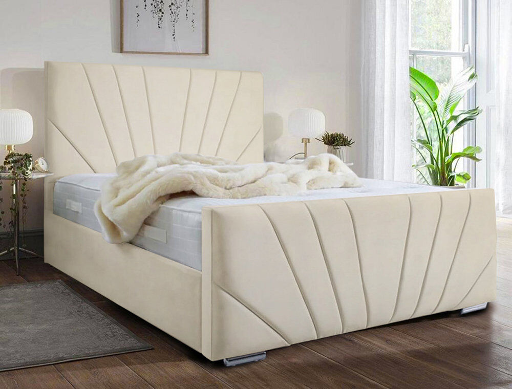 Etta Avenue Ebenezer Upholstered Bed Frame Cream Double (4'6)