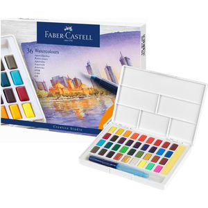 Faber-Castell Farbkasten 169736 Aquarellfarben, mit Mischpalette, Wassertankpinsel und 36 Farben