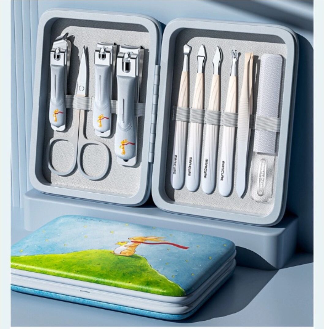INF Coffret manucure en acier inoxydable 10 pièces - Outils de précision pour manucure, pédicure et soins du visage Bleu