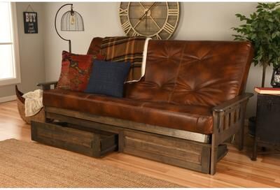 Somette Tucson Queen-size Futon Set with Storage Drawers in Rustic Walnut Finish with Mattress