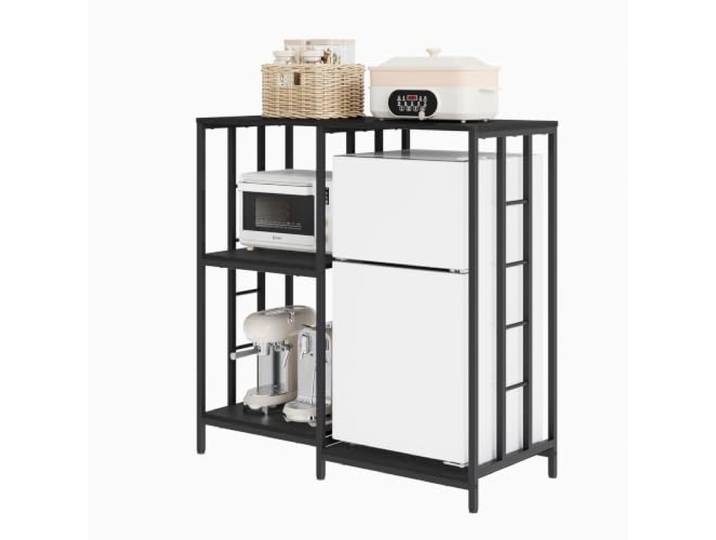 GarveeHome Industrie Bäckerregal/Küchenregal, 3 Ebenen Mikrowellen- & Geräte-Ständer Freistehend, Holz/Metall Mit Stauraum, Platzsparend