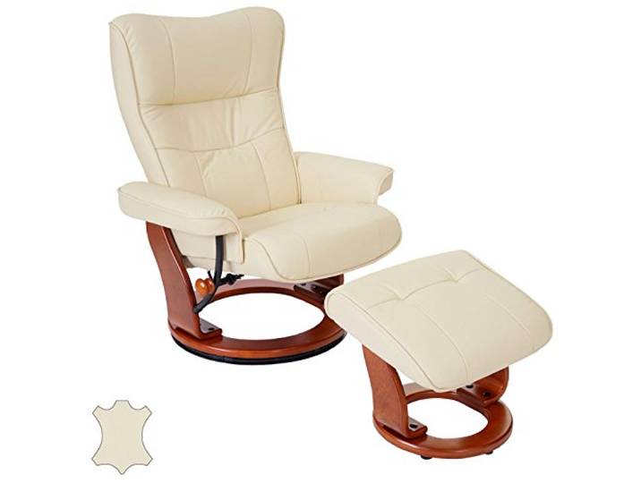 Robas Lund Sessel Relaxsessel mit Hocker Leder, TV Sessel Belastbarkeit bis 130 Kg, Beige