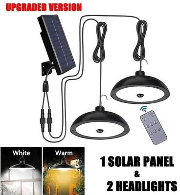 Uplift Treasures Solar LED Pendant Light Waterproof Hanging Lamp With Remote Control 2head (upgrade Type) white