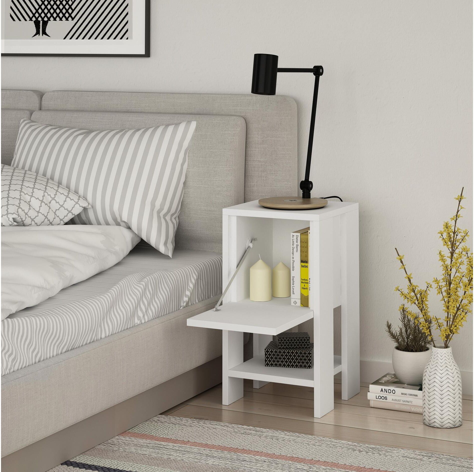 Nachttisch WOODY FASHION "Ema 30 x 55 x 30 cm, Weiss", weiss (weiß), B:30cm H:55cm T:30cm, Tische, Nachttisch weiß B/H/T: 30cm x 55cm x 30cm