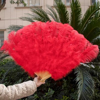 Inspire Select Luxury Ostrich Feather Fan Large Folding Dance Fan For Stage, Carnival & Performance red 39.37 In 2 Pcs