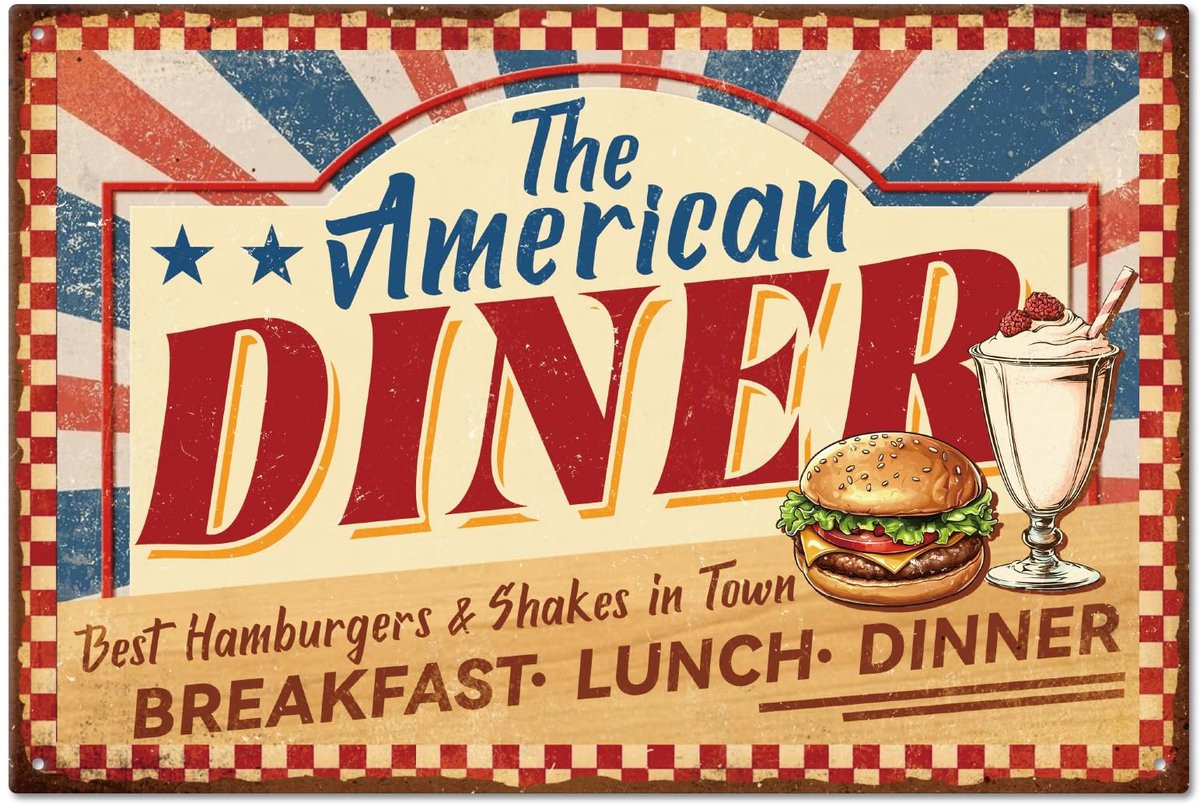 Metalen Wanddecoratie Schild American Diner 20 x 30 cm