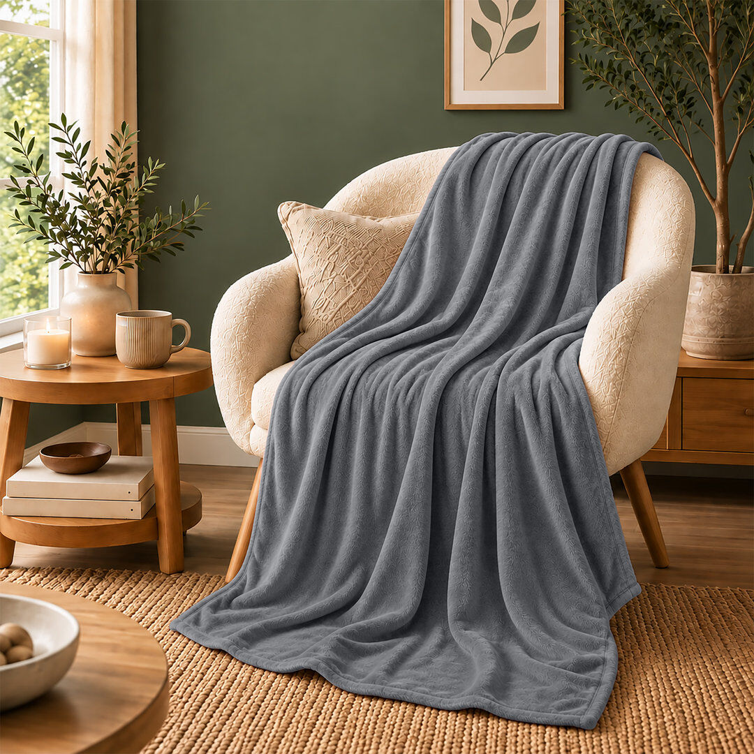 MOONLIGHT BEDDING Ultra-Soft Hotel Quality Reversible Plain Weave Fleece Throw Blanket GREY SINGLE