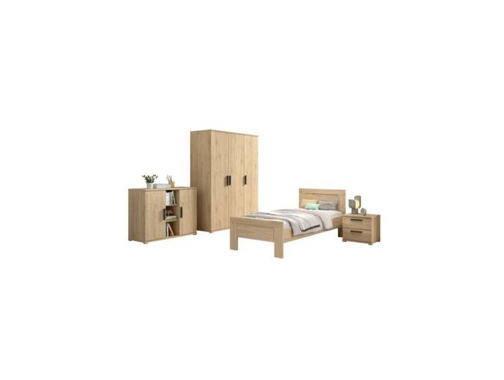 Ensemble chambre - VIPACK - SAM - Lit 90x200 cm - Aspect bois chaleureux - Armoire 3P & commode