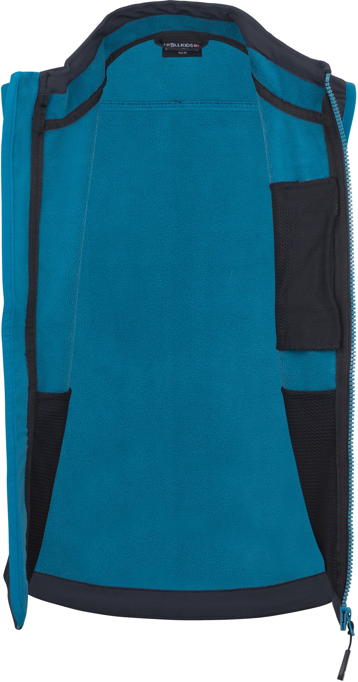 Softshellweste TROLLKIDS "KIDS TROLLFJORD VEST", Mädchen, Gr. 176, schwarz (schwarz, petrol), Obermaterial: 94% Polyester, 6% Elasthan, Westen Softshellweste, für Kinder und Jugendliche geeignet, atmungsaktives Material schwarz, petrol 176
