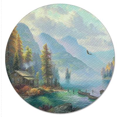 FirstDawn "Northwoods Retreat 4mm Heat Tolerant Tempered Glass Lazy Susan Turntable 13"" Round Condiment Caddy Cake Plate Pizza Stand"